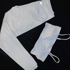 Forever 21 Baby Blue Shimmer Workout Set Size S